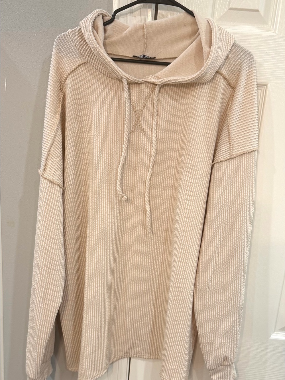 NWOT Heimish beige exposed seam Waffle Knit Hoodie Sz 3X
